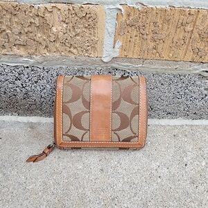 Coach Y2K Khaki Brown Signture Vachetta Lrather Small Wallet